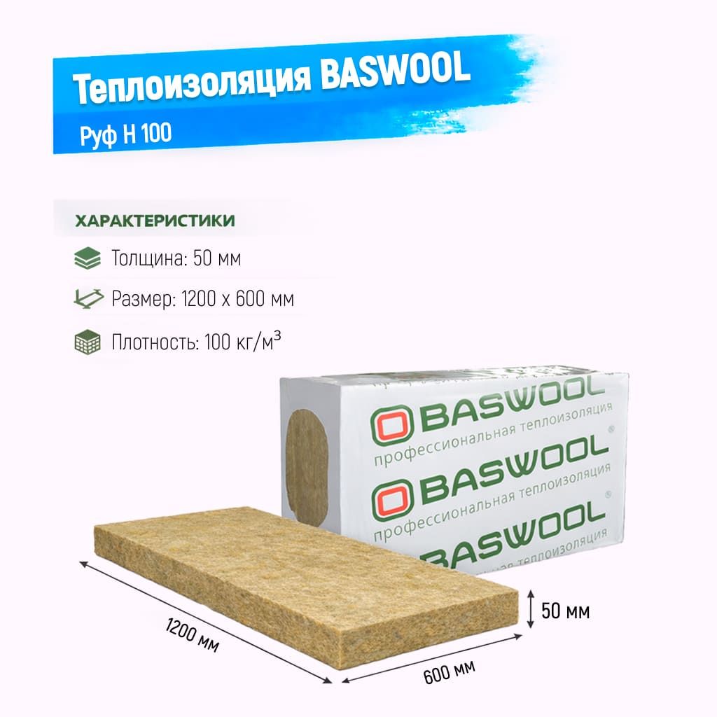 Утеплитель BASWOOL Руф Н 100 базальтовая плита 1200х600х50мм